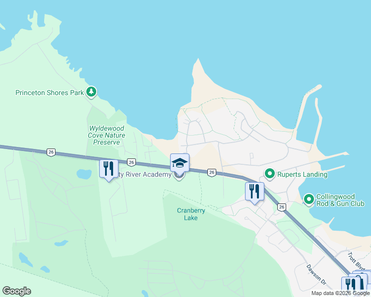 map of restaurants, bars, coffee shops, grocery stores, and more near 877 Suncrest Circle in Collingwood