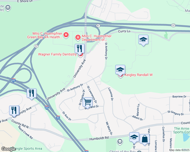 map of restaurants, bars, coffee shops, grocery stores, and more near in Green Bay