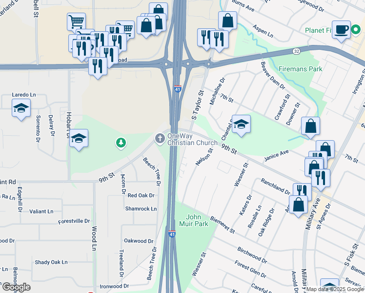 map of restaurants, bars, coffee shops, grocery stores, and more near 1333 South Taylor Street in Green Bay