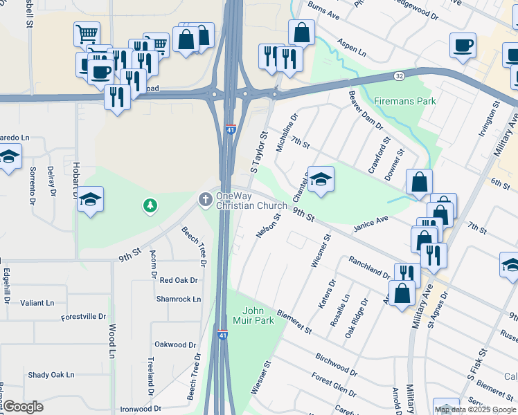 map of restaurants, bars, coffee shops, grocery stores, and more near 1336 Nelson Street in Green Bay
