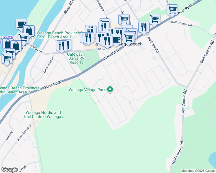 map of restaurants, bars, coffee shops, grocery stores, and more near 10 Culham Trail in Wasaga Beach