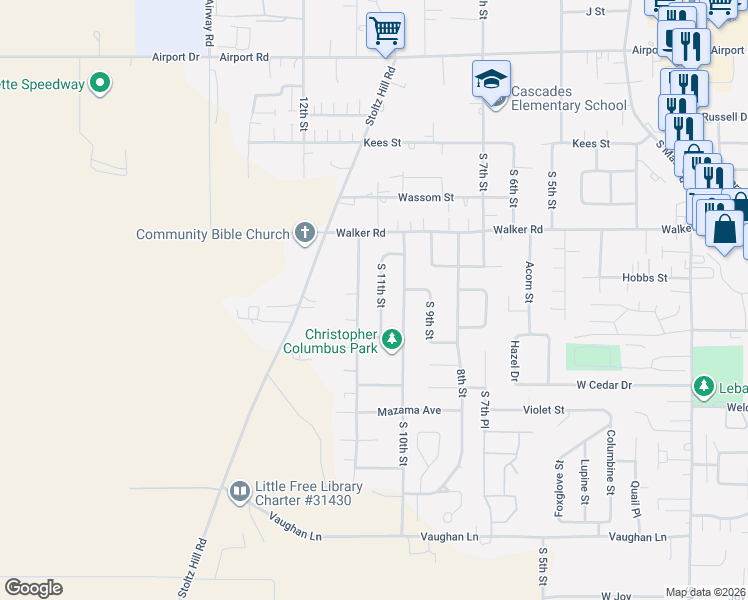 map of restaurants, bars, coffee shops, grocery stores, and more near 2774 South 11th Street in Lebanon