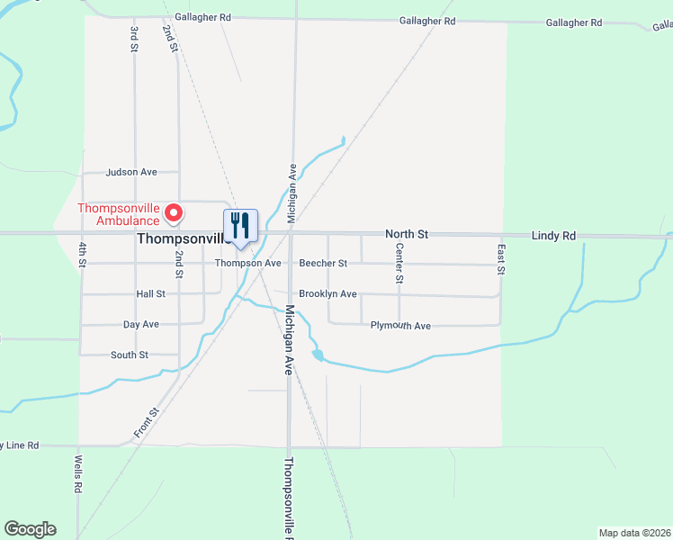 map of restaurants, bars, coffee shops, grocery stores, and more near 15086-15186 Brooklyn Avenue in Thompsonville