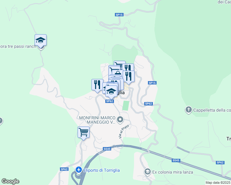 map of restaurants, bars, coffee shops, grocery stores, and more near 26B Via Provvidenza in Torriglia
