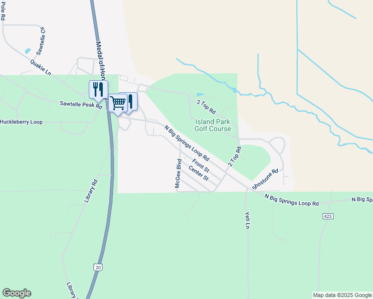 map of restaurants, bars, coffee shops, grocery stores, and more near 4180 National Forest Development Road 059 in Island Park