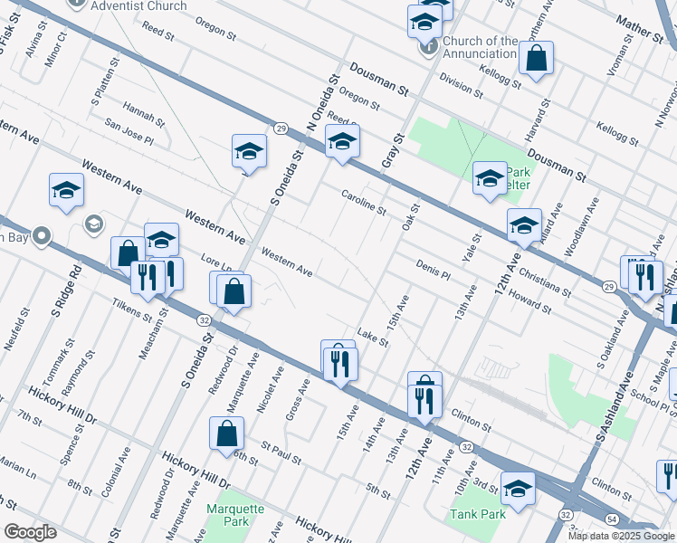 map of restaurants, bars, coffee shops, grocery stores, and more near 301 Bonnie Court in Green Bay