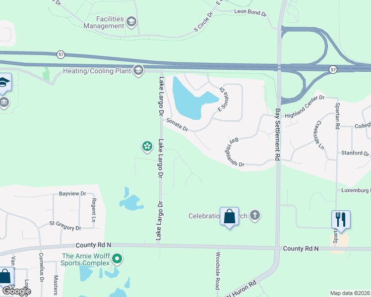 map of restaurants, bars, coffee shops, grocery stores, and more near 3350 Sonata Drive in Green Bay