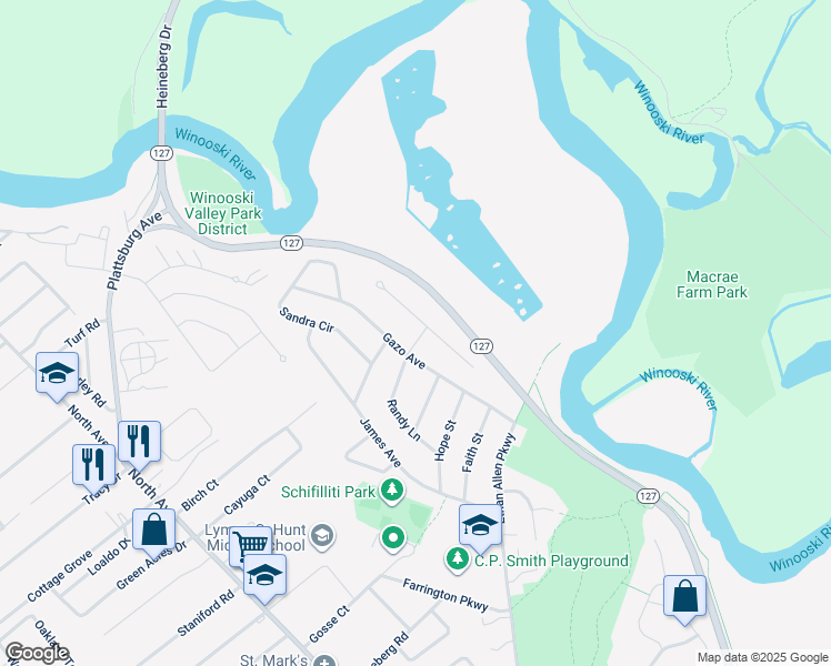 map of restaurants, bars, coffee shops, grocery stores, and more near 70 Lori Lane in Burlington