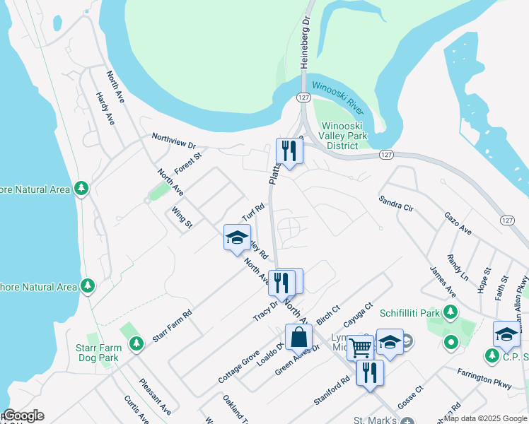 map of restaurants, bars, coffee shops, grocery stores, and more near 80 Vest Haven Drive in Burlington