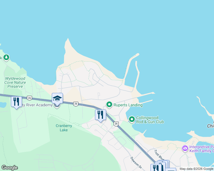 map of restaurants, bars, coffee shops, grocery stores, and more near 502 Mariners Way in Collingwood