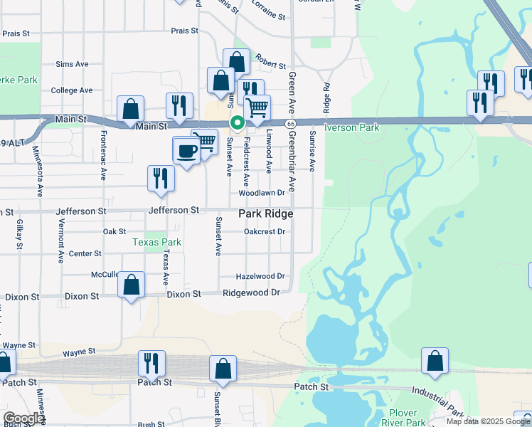 map of restaurants, bars, coffee shops, grocery stores, and more near in Park Ridge