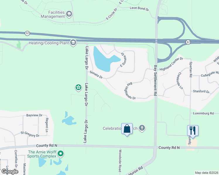 map of restaurants, bars, coffee shops, grocery stores, and more near 1404 Sonata Court in Green Bay