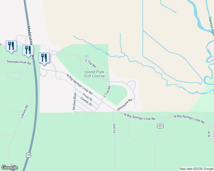 map of restaurants, bars, coffee shops, grocery stores, and more near Grand View in Island Park