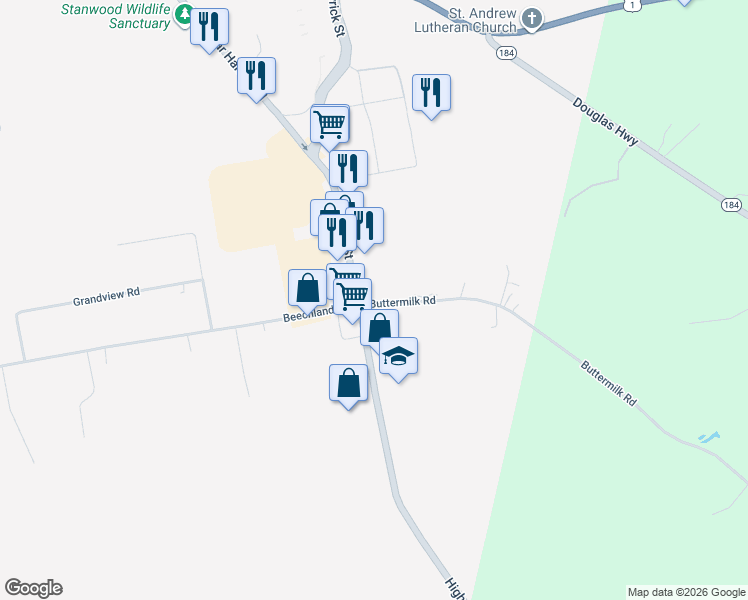 map of restaurants, bars, coffee shops, grocery stores, and more near 416 High Street in Lamoine