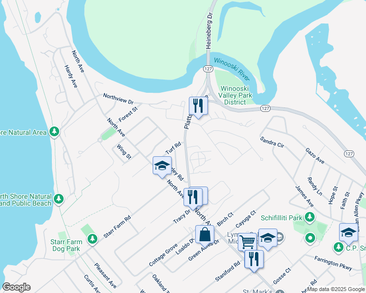map of restaurants, bars, coffee shops, grocery stores, and more near 155 Plattsburg Avenue in Burlington