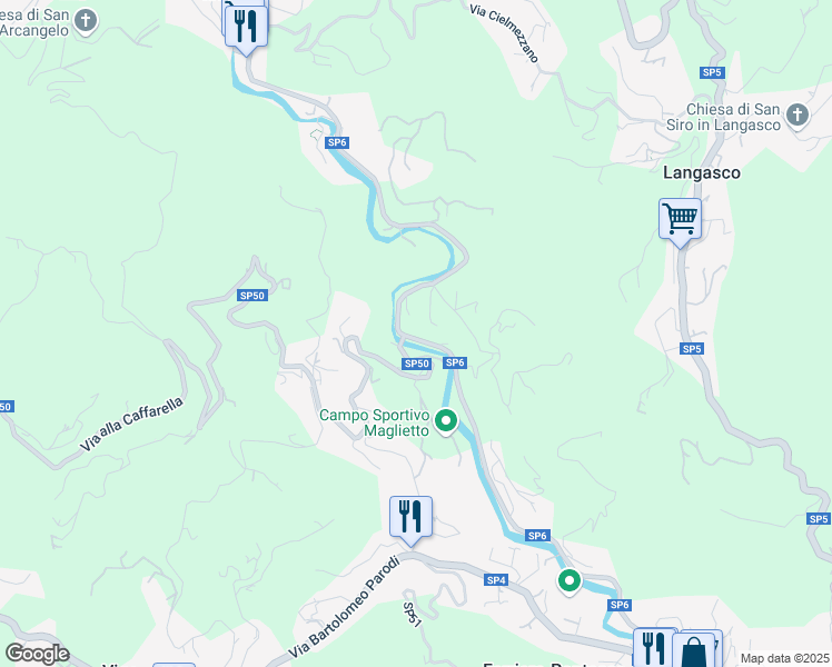 map of restaurants, bars, coffee shops, grocery stores, and more near 74 Strada Provinciale 6 in Campomorone