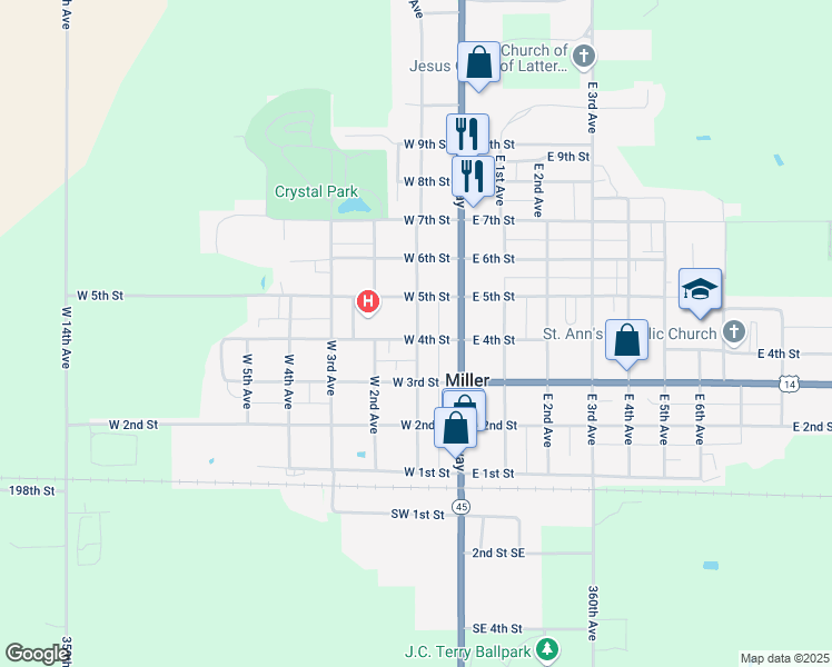 map of restaurants, bars, coffee shops, grocery stores, and more near 415 West 1st Avenue in Miller