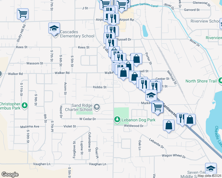 map of restaurants, bars, coffee shops, grocery stores, and more near 10 Hobbs Street in Lebanon