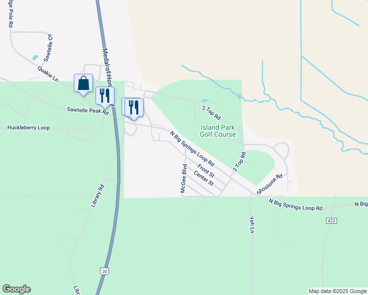 map of restaurants, bars, coffee shops, grocery stores, and more near 4180 National Forest Development Road 059 in Island Park