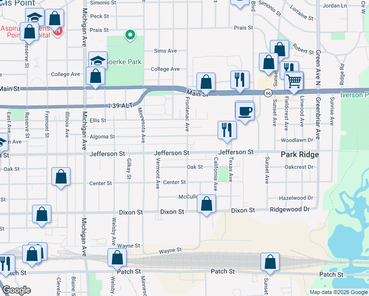 map of restaurants, bars, coffee shops, grocery stores, and more near 1708 Frontenac Avenue in Stevens Point