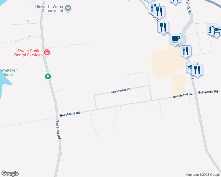 map of restaurants, bars, coffee shops, grocery stores, and more near 36 Grandview Road in Ellsworth