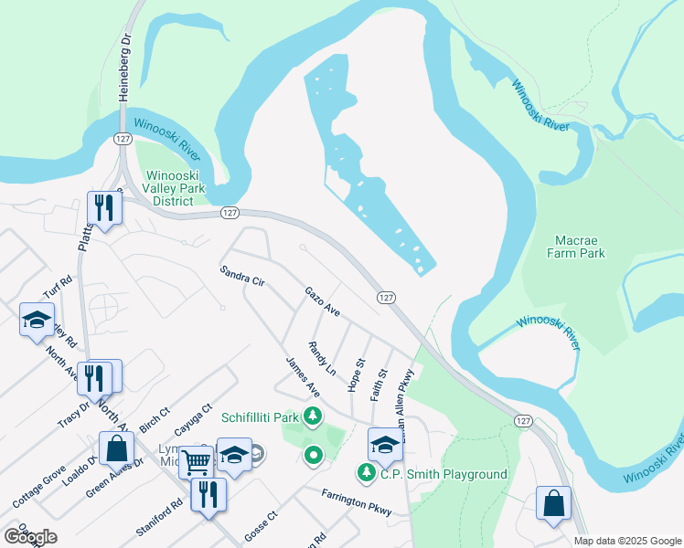 map of restaurants, bars, coffee shops, grocery stores, and more near 70 Lori Lane in Burlington