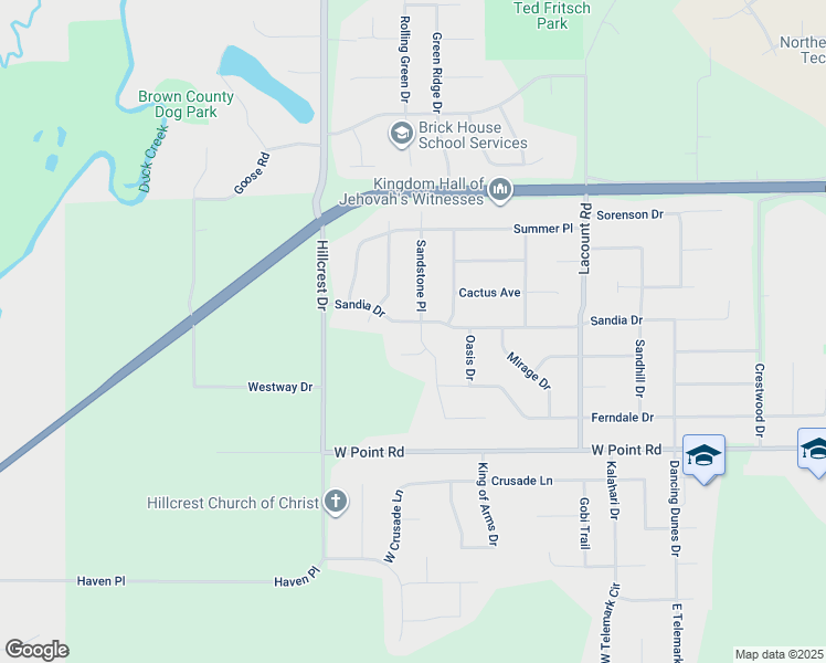 map of restaurants, bars, coffee shops, grocery stores, and more near 1302 Sandstone Place in Green Bay