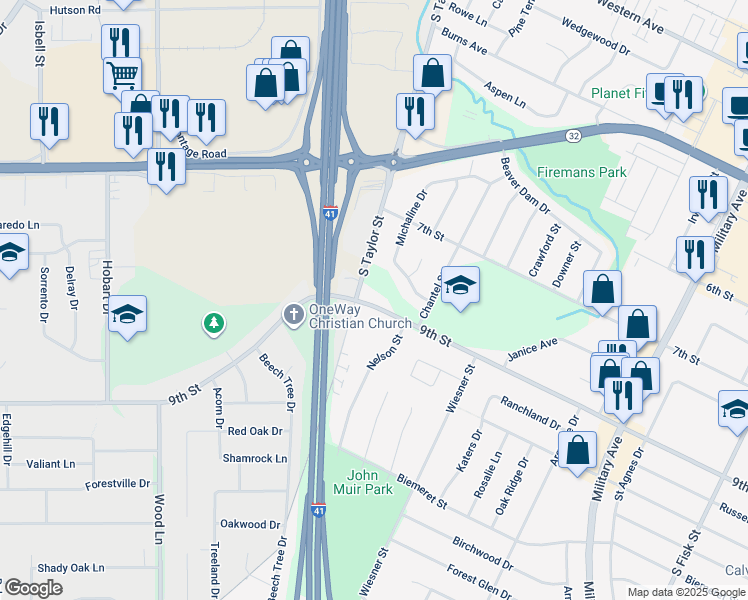 map of restaurants, bars, coffee shops, grocery stores, and more near 1826 9th Street in Green Bay