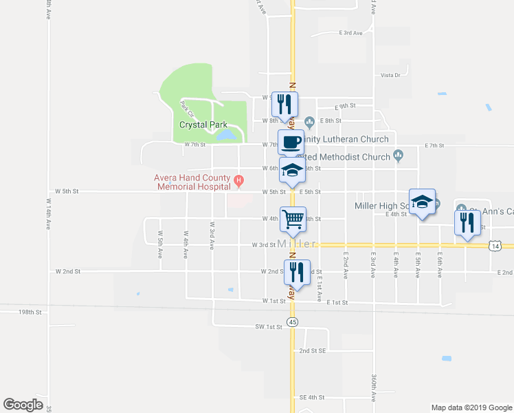 map of restaurants, bars, coffee shops, grocery stores, and more near 415 West 1st Avenue in Miller