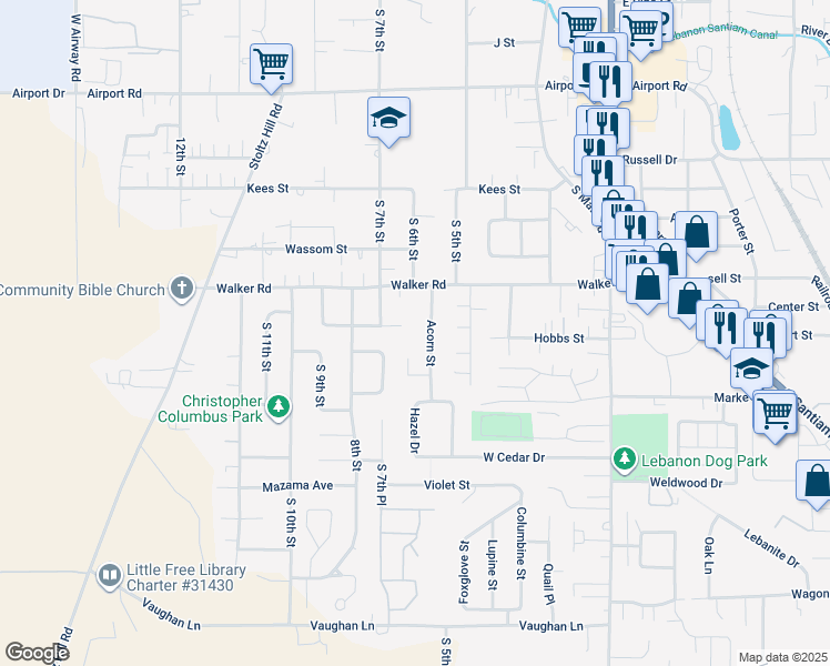 map of restaurants, bars, coffee shops, grocery stores, and more near 560 Manor Way in Lebanon