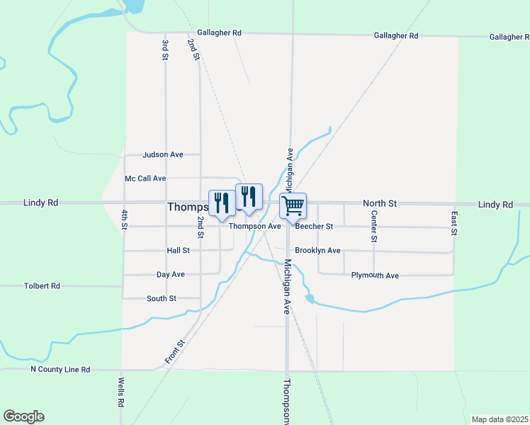 map of restaurants, bars, coffee shops, grocery stores, and more near 7499 Front Street in Thompsonville