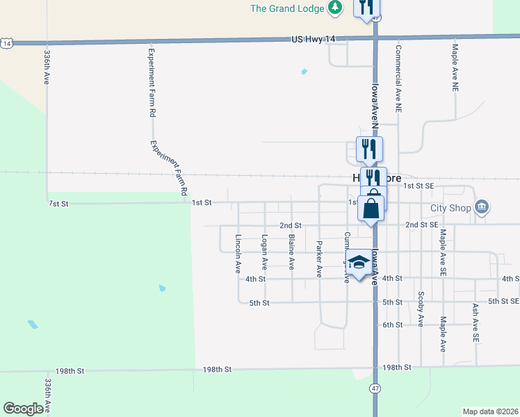 map of restaurants, bars, coffee shops, grocery stores, and more near Logan Ave in Highmore