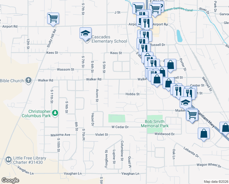 map of restaurants, bars, coffee shops, grocery stores, and more near 327 Hobbs Street in Lebanon
