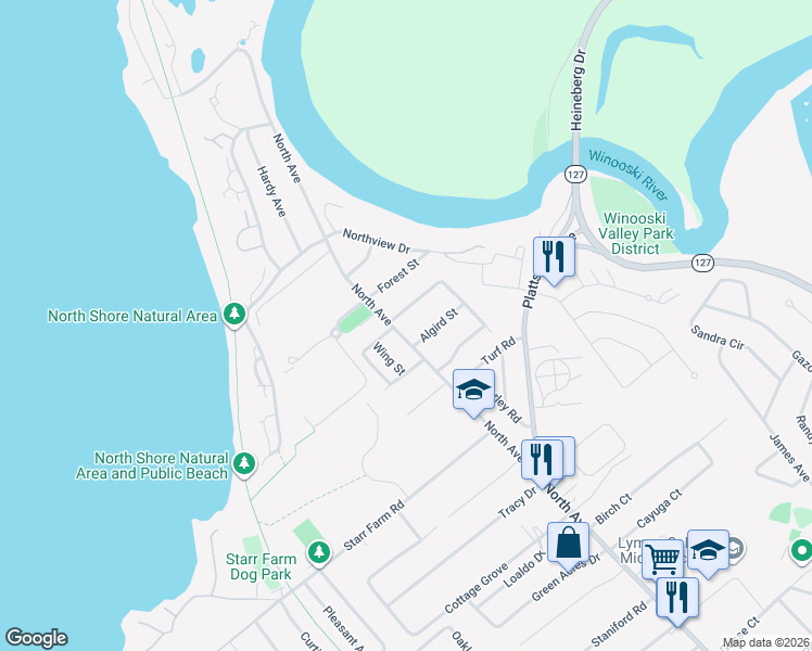 map of restaurants, bars, coffee shops, grocery stores, and more near 18 Algird Street in Burlington