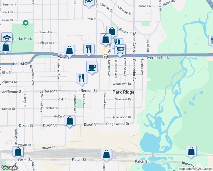 map of restaurants, bars, coffee shops, grocery stores, and more near 403 Sunset Avenue in Stevens Point