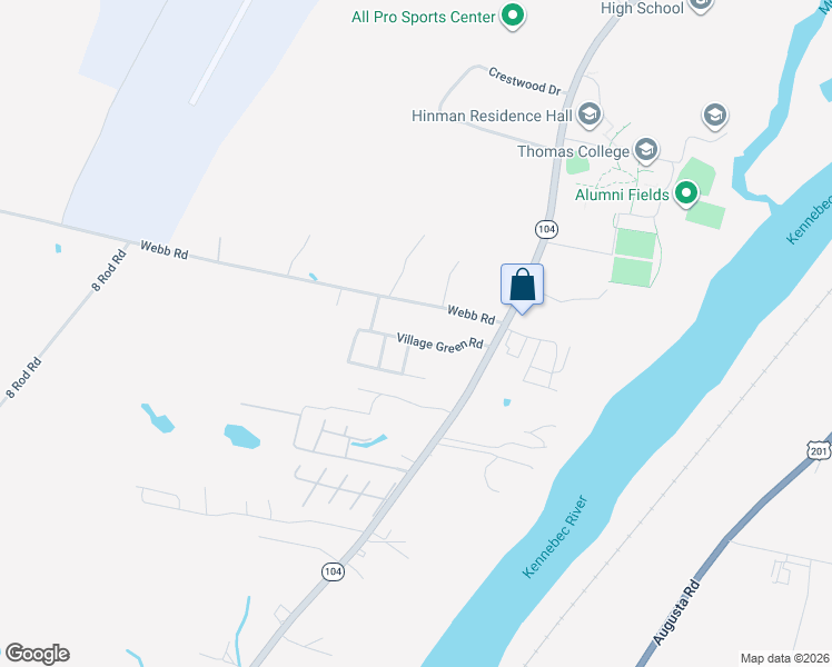 map of restaurants, bars, coffee shops, grocery stores, and more near 15 Village Green Road in Waterville