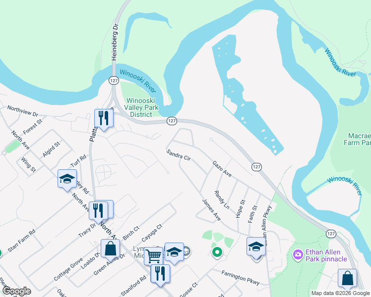 map of restaurants, bars, coffee shops, grocery stores, and more near 171 Sandra Circle in Burlington