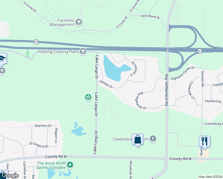 map of restaurants, bars, coffee shops, grocery stores, and more near 3350 Sonata Drive in Green Bay