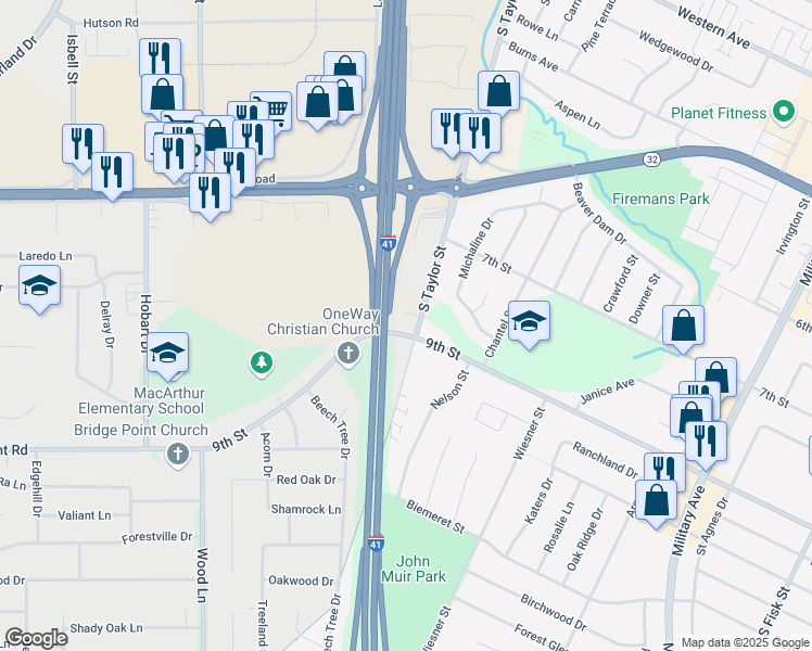 map of restaurants, bars, coffee shops, grocery stores, and more near 1930 9th Street in Green Bay