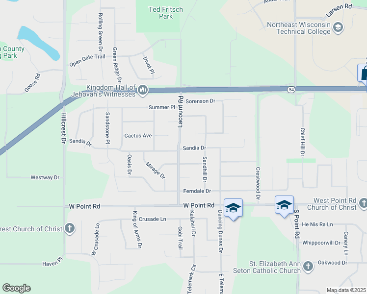 map of restaurants, bars, coffee shops, grocery stores, and more near 2996 Sandia Drive in Green Bay