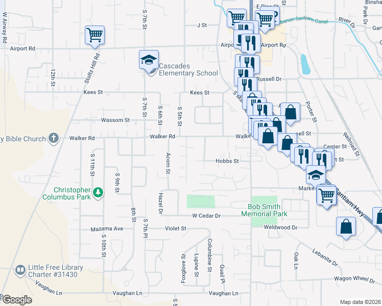 map of restaurants, bars, coffee shops, grocery stores, and more near 327 Hobbs Street in Lebanon