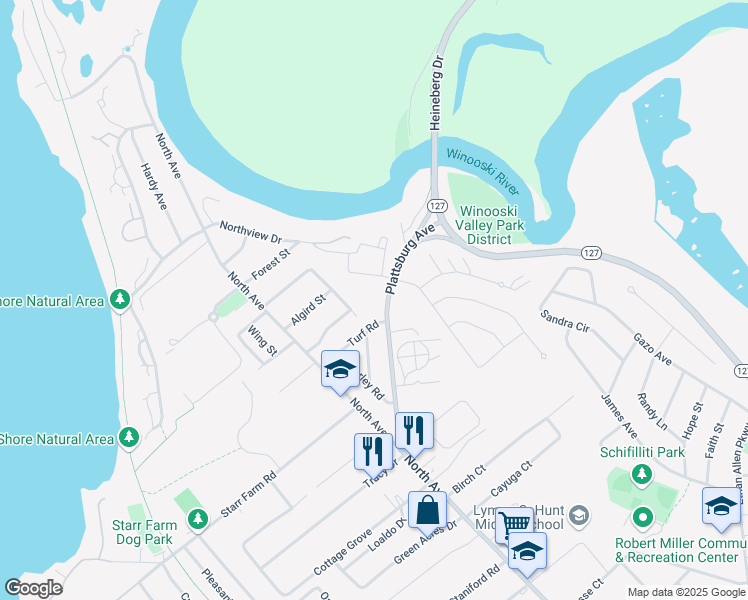 map of restaurants, bars, coffee shops, grocery stores, and more near 80 Vest Haven Drive in Burlington