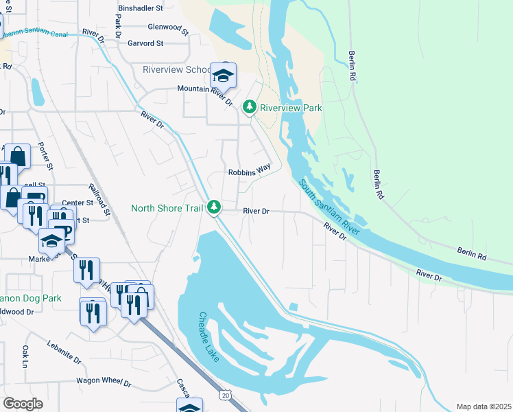 map of restaurants, bars, coffee shops, grocery stores, and more near 37738 River Drive in Lebanon