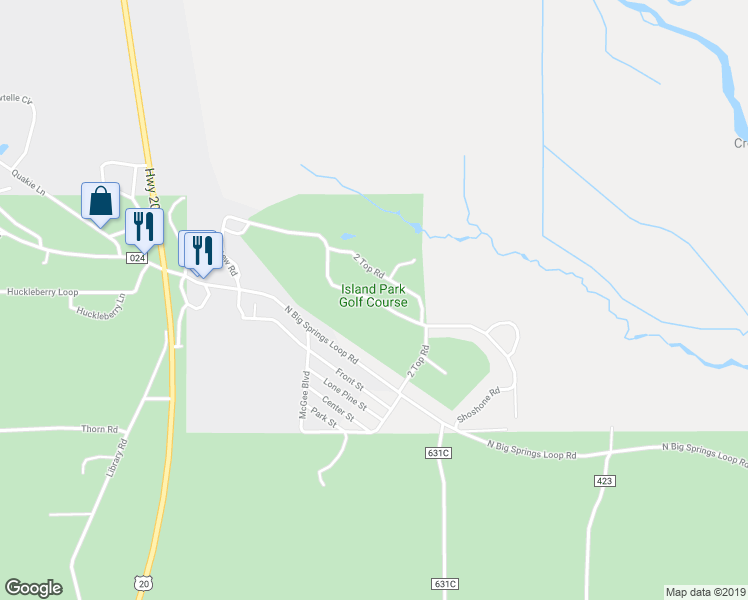 map of restaurants, bars, coffee shops, grocery stores, and more near Grand View in Island Park