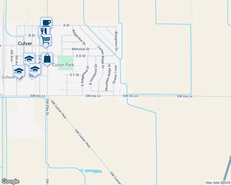 map of restaurants, bars, coffee shops, grocery stores, and more near 716 Scenic Loop in Culver