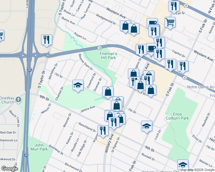 map of restaurants, bars, coffee shops, grocery stores, and more near 1675 Beaver Dam Drive in Green Bay