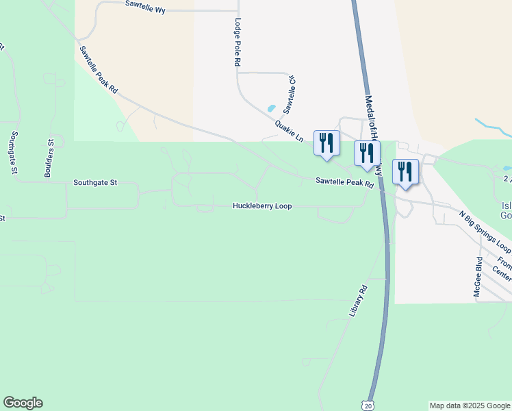 map of restaurants, bars, coffee shops, grocery stores, and more near 4199 Strawberry Lane in Island Park
