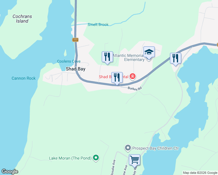 map of restaurants, bars, coffee shops, grocery stores, and more near 3739 Nova Scotia 333 in Shad Bay