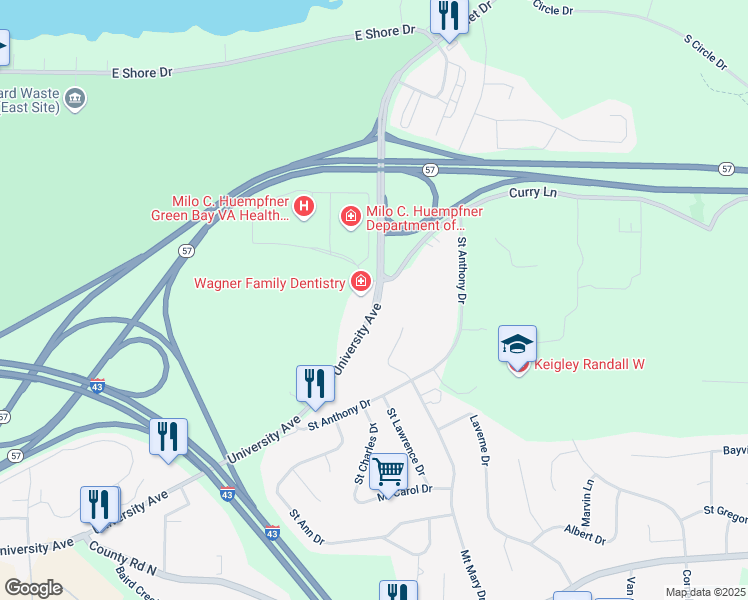 map of restaurants, bars, coffee shops, grocery stores, and more near in Green Bay