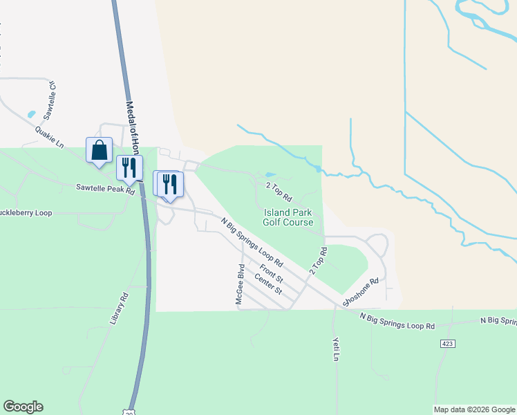 map of restaurants, bars, coffee shops, grocery stores, and more near Grand View in Island Park